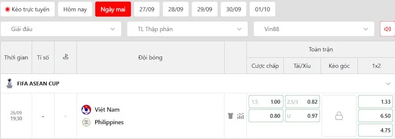 Soi Kèo Việt Nam Vs Philippines 18h30 26/09 FIFA ASEAN Cup 2026